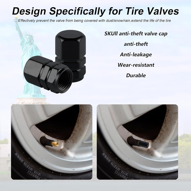 alpmosn Aluminum Tire Stem Valve Caps Wheel Valve Covers Car Dustproof Tire Cap Cover Accessories, Universal for SUV, Car, Bike and Motorcycle, Hexagon Shape (4PCS Black) - Image 4